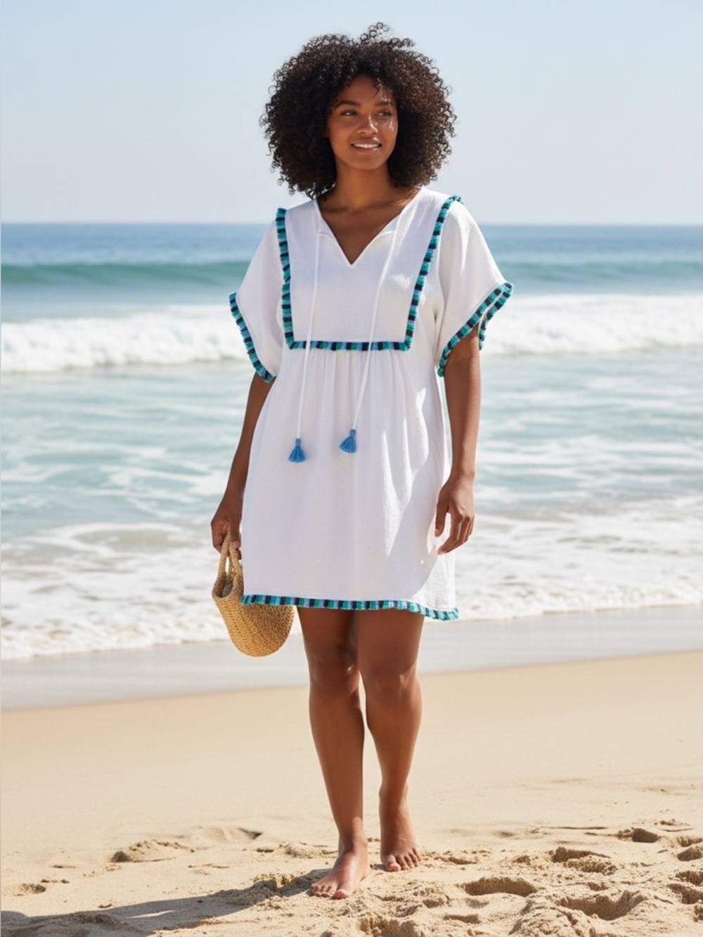 NWT J.Crew Fringed Beach Tunic White 2X Cotton Gauze Swim Cover Up Boho Resort